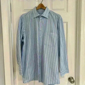 Harry & Sons Blue Striped Button Down Dress Shirt Size 17 34/35 Italian